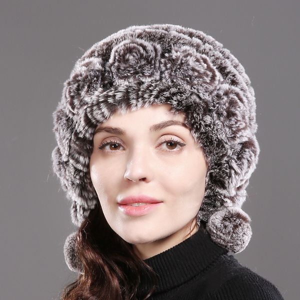 

royal hats of knitted or crocheted real rabbit skin caps rex skullies hat, Blue;gray