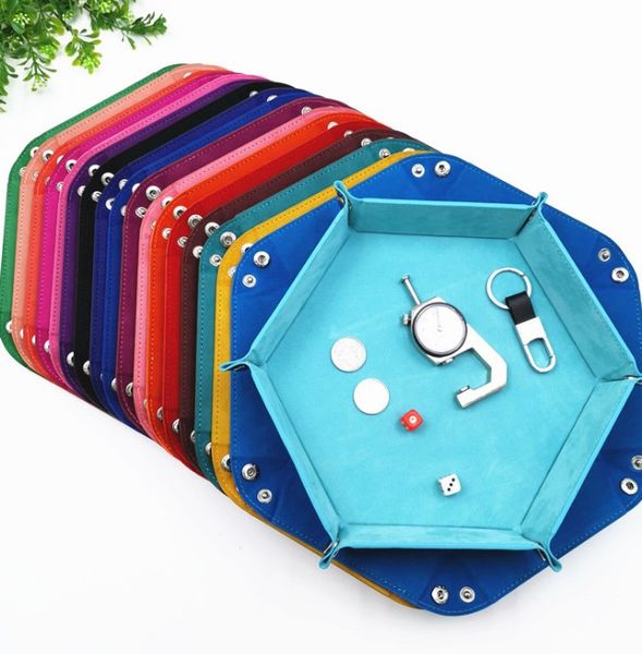 

hexagonal swan flannel dice plate folding storage box pu tray deskstorage box 15 colors 23*23cm