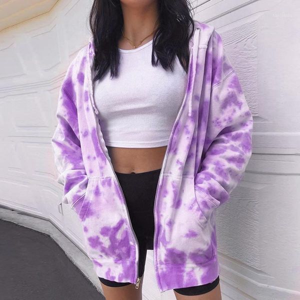 

yoga outfits fashion women zip-up tie-dye print hoodie jacket active casual long sleeves hooded coat autumn winter loose 1, White;red