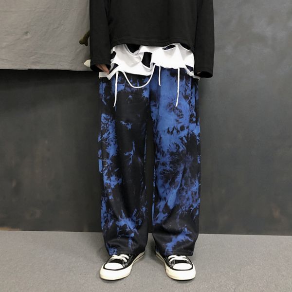 

woherb tie dye print cargo loose jogger wide leg pant harajuku streetwear korean punk trouser woman and man hip hop track cx220310, Black;white