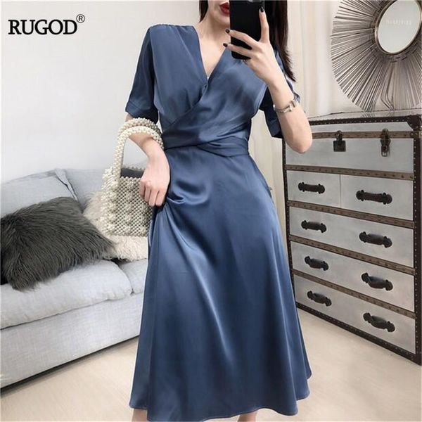 

rugod korean fashion tunic belted satin dress women elegant solid temperamental office lady dress long party vestido1, White;black