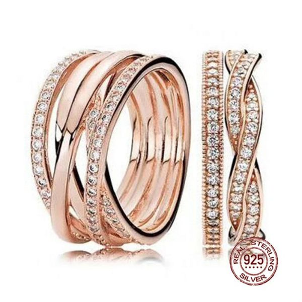 

2021 new style 100% 925 sterling silver ring rose gold stacked wedding ring ring female fashion gift diy jewelry