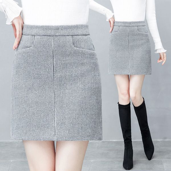 

new 2021 fashion a-line chess miniskirt high-waisted winter woman's wool female pocket basic skirt short y377 6ivc 3ixy, Black