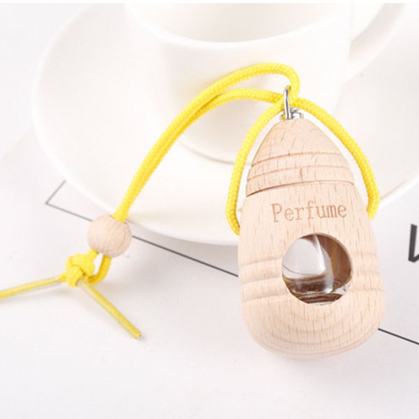 

car perfume bottle pendant with wood shell essential oil diffuser ornaments car decoration air freshener pendant empty glass bottle 162 n2