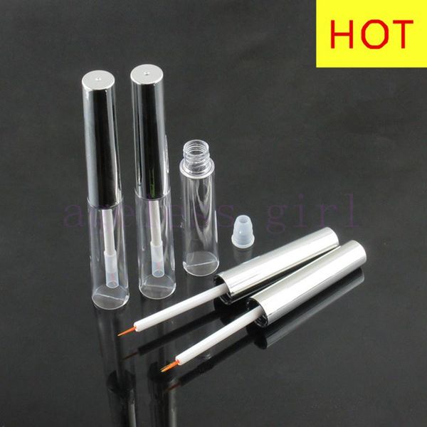 

30/50/100pcs 7ml silver cap eyeline tubes eyeliner brush with brush plugs makeup refillable bottles makeup tools