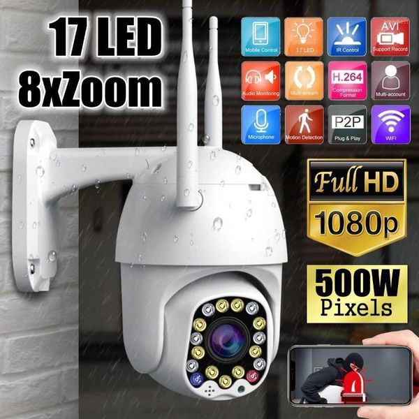 

ptz speed dome wifi ip camera 1080p 5mp outdoor 8x zoom wireless camera 8pcs led ir 30m two way audio cctv surveillance camhi1