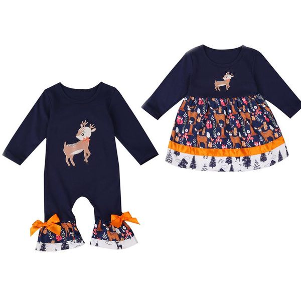 

focusnorm christmas infant baby girls boys romper/dress ruffles long sleeve cartoon print lovely jumpsuits or a-line dress, Red;yellow