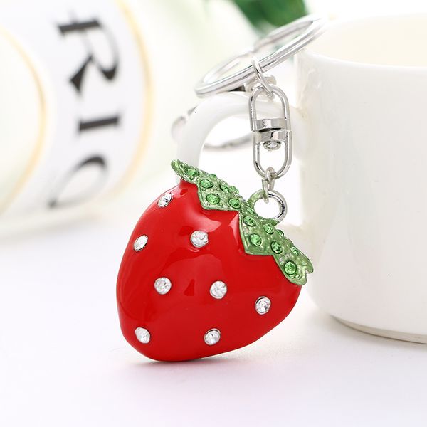

clasp rhinestone lobster fashion metal keyring silver color 3d strawberry charms keychains for women handbag jewelry, Slivery;golden