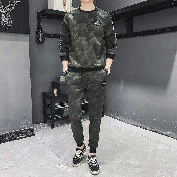 

2021 new men's sporting suit o-neck fashion casual two piece set spring autumn pullover streetwear male jackets+pants clothing sets vqa, Black