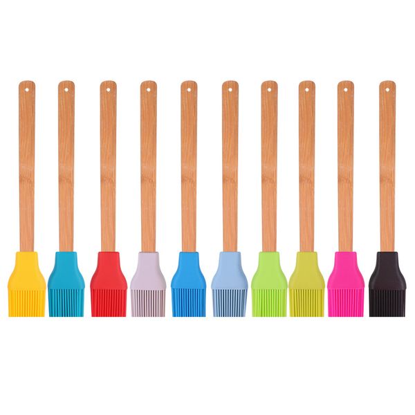 

silicone spatula bamboo handle scraper barbecue oil sweep spoon salad more baking tool three-piece suit