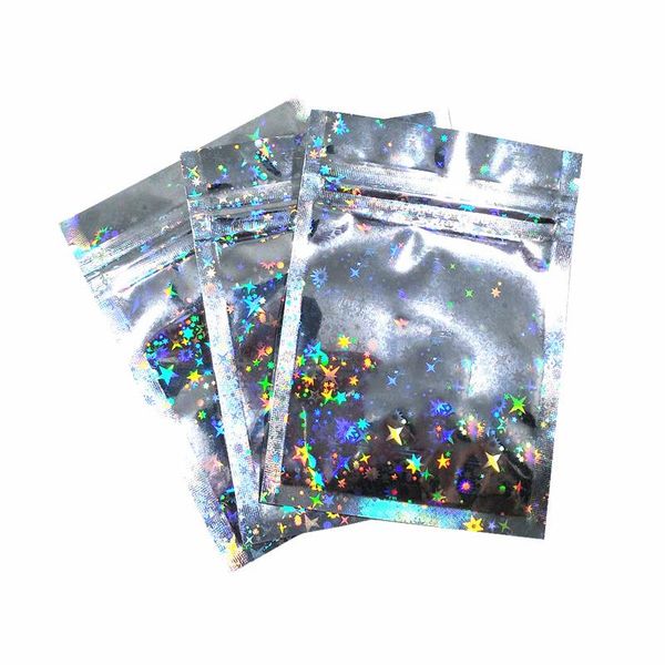 

100pcs star laser aluminum foil zip lock package bag mylar snack candy gifts packaging bag resealable zipper stora wmtyvs