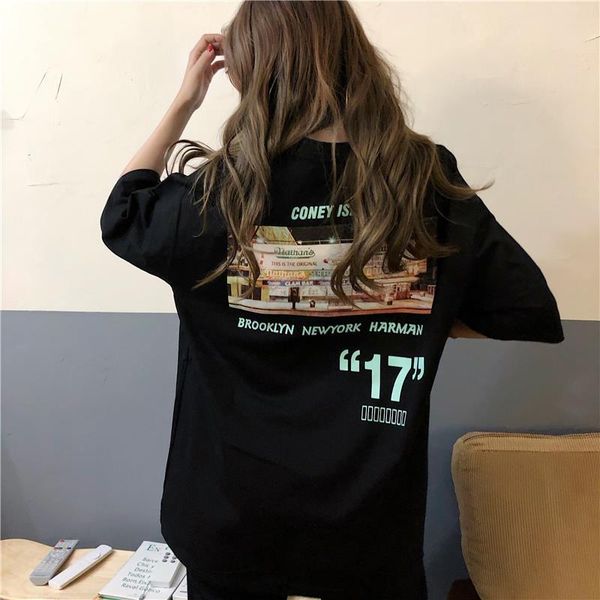 

streetwear hip hop girl short sleeve harajuku o-neck korean female t-shirt large size loose vintage women kpop clothes, White