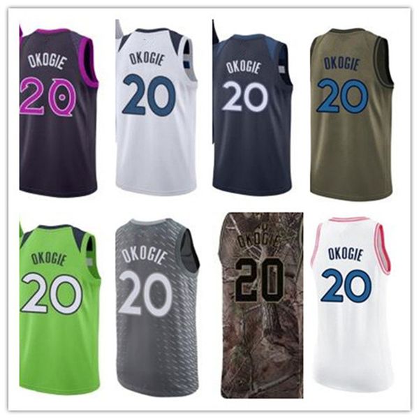 

custom 2021 timberwolve style jerseys black white green army green 20 josh okogie basketball jersey ing, Black;red