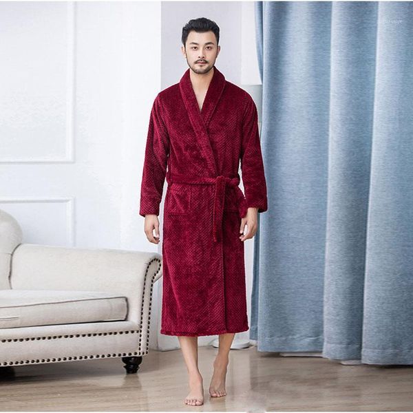 

2020 winter warm men's bathrobe thick flannel women's long dressing gown lace up home robe for couples casual loose bath coat1, Black;brown