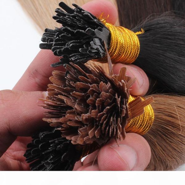 

full cuticule double drawn remy hair fan tip hair extensions 1g strand 100strands lot blonde color fan tip hairs, Black