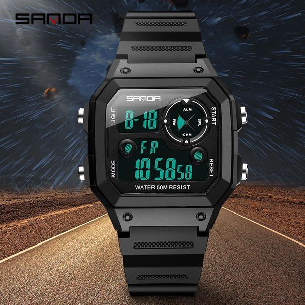 

sanda 2019 g стиль моды мужские часы спортивные цифровые часы водонепроницаемый будильник человек запястье электронные часы мужчины relogio, Silver