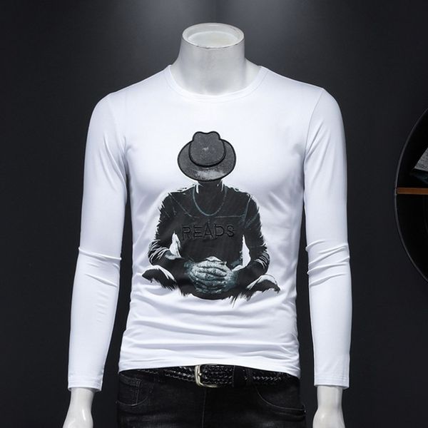 

new t shirts mens summer casual mens t shirt long sleevestraw hat printing with white slim crew neck teehip hop stre mercerized cotton m-4xl, White;black