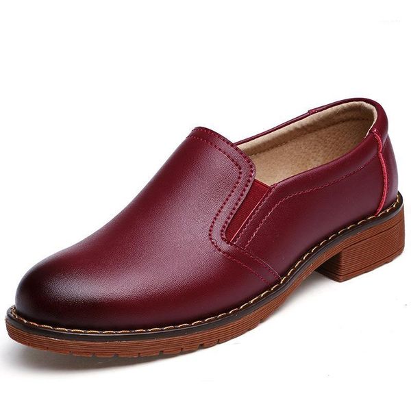 

2020 spring autumn genuine leather women shoes mid heel casual round toe slip-on tpr sole square heel fashion woman shoes1, Black