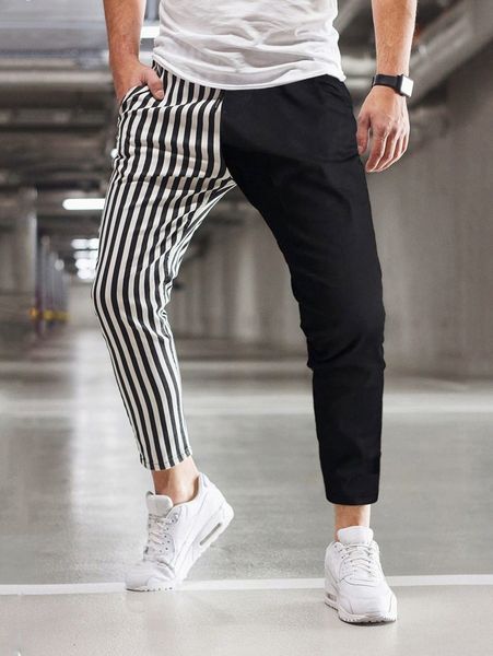 

men striped print pants i3zg#, Black