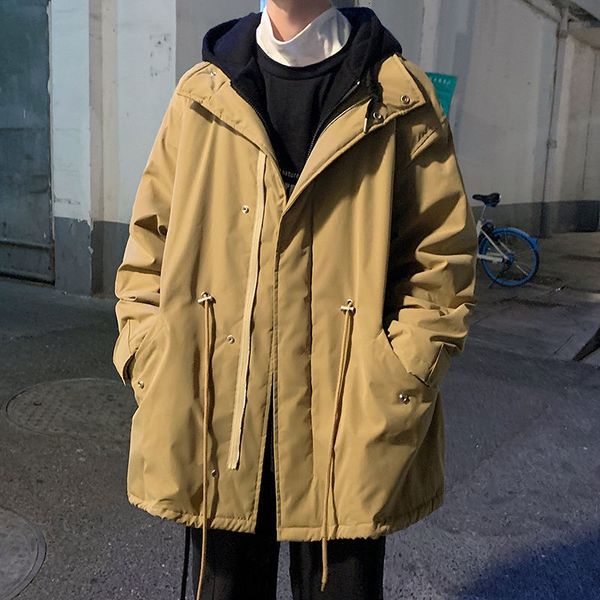 

2021 new men's autumn winter parkas woman hooded thicken warm coats korean streetwear male fashion parka clothing hip hop nnho, Black