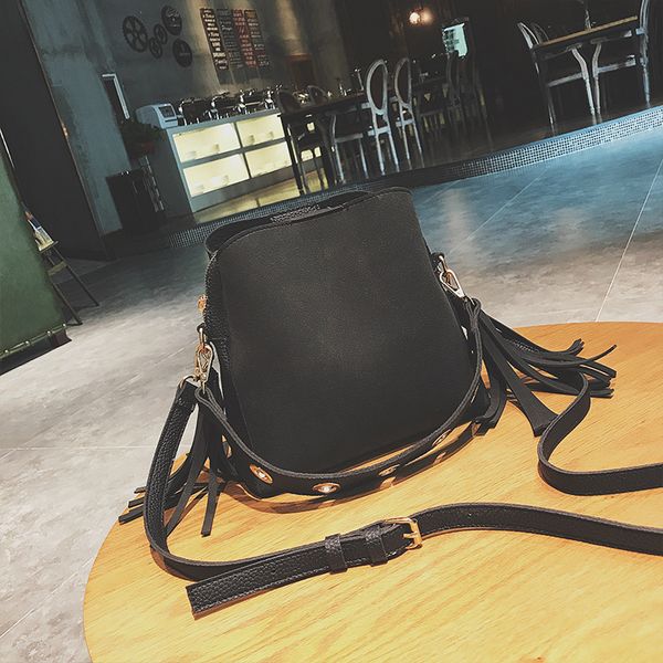 

hbp non-brand versatile bucket korean bag new frosted tassel one shoulder messenger bag 2 sport.0018 k164