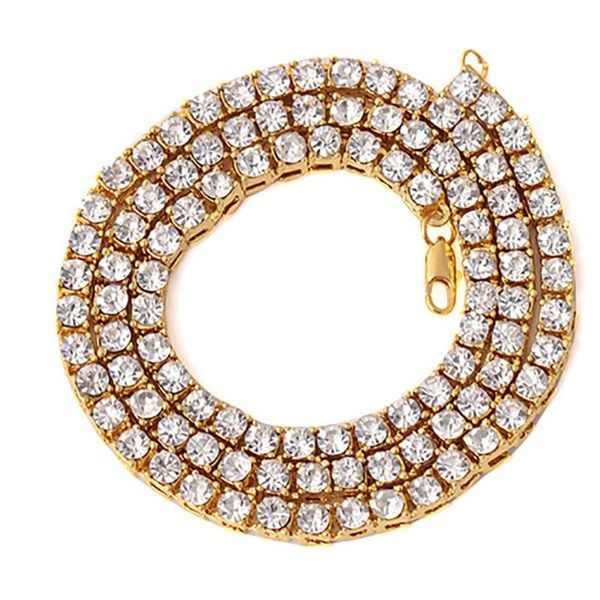 

Men's Hip Hop Necklace 1 Row 2021Alloy Pendant Full Rhinestone Gorgeous Mens Gold Tennis Chain 18-30 Inches, Silver