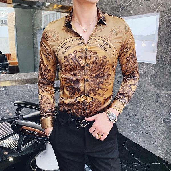 

asian size 2020 new arrival mens shirts personality print male long sleeve casual men shirt slim fit camisa masculina1, White;black