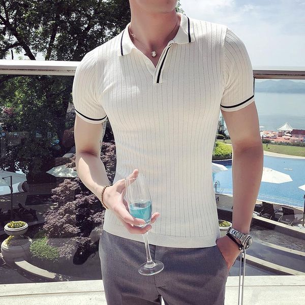 

british style summer polo shirt men fashion 2021 streetwear knitted polo homme breathable slim fit short sleeve polo hombre 3xl, White;black