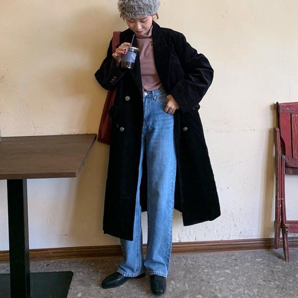 

yourseason 2021 winter new korean ladies corduroy coats casual solid color women loose turn down collar coats, Tan;black