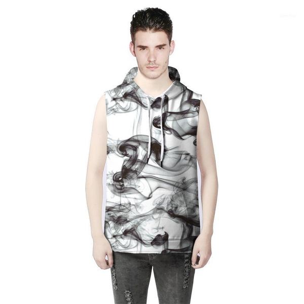 

spring and autumn leisure fashion smoke digital printing wild men's vest hooded pullover vest sleeveless jacket male waistcoat1, Black;white