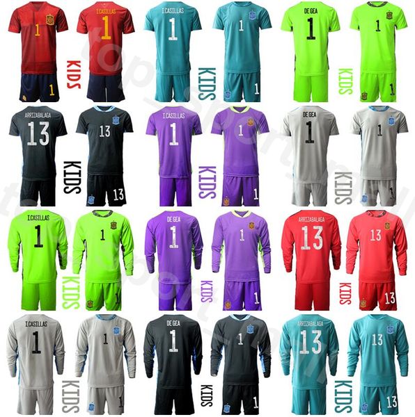 

kids spain goalkeeper youth david de gea jersey set long sleeve goalie soccer arrizabalaga casillas simon reina espana football shirt kits, Black
