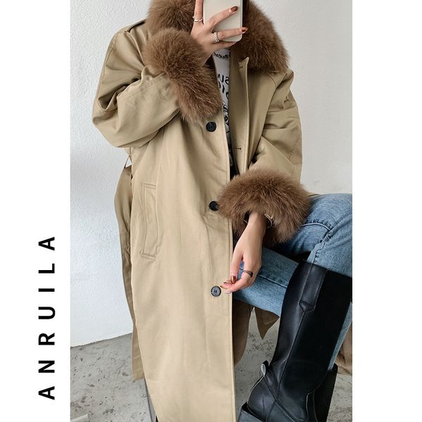 

women's fur collar long cotton clothers female 2020 new winter korean version of the loose cotton jacket plus velvere thickening female, Tan;black