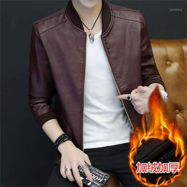 

oloey 2019 new men's baseball collar solid color slim casual leather jacket simple motorcycle leather jacket men dropshipping1, Black