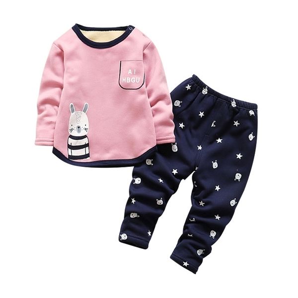

autumn children clothing girls cartoon casual sports t-shirt pants 2pcs/set winter infant outfit kids clothes suit tracksuits 201031, White