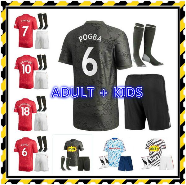 

kids kit 20 21 cavani sancho pogba b. fernandes soccer jersey 2020/21 lingard lukaku rashford martial utd football shirt, Black;yellow