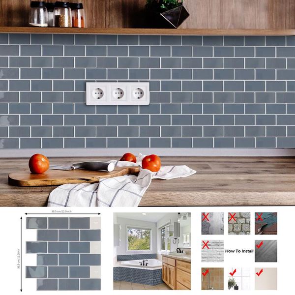 

european 3d epoxy wall sticker smoke gray mosaic self-adhesive splash-proof tile sticker diy kitchen bathroom home decoration