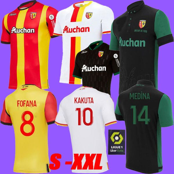 

20 21 rc lens soccer jerseys maillot de foot fofana ganago kakuta gradit fortes perez 2020 2021 home away third men kids kit football shirt, Black;yellow