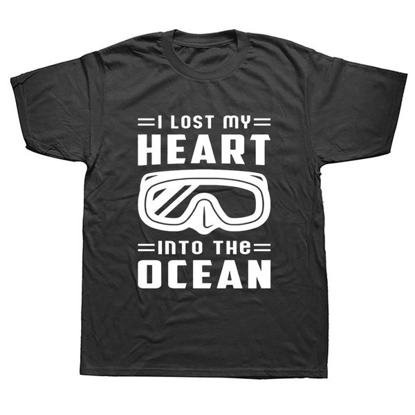 

i lost my heart into the ocean scuba diving dive funny t shirts men summer cotton harajuku short sleeve o neck streetwear, White;black