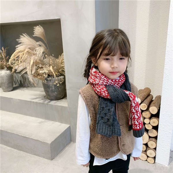 

winter korean matching twist color thousand new bird check children's scarf versatile decorative boys and girls wool warm neck cilo, Red;brown