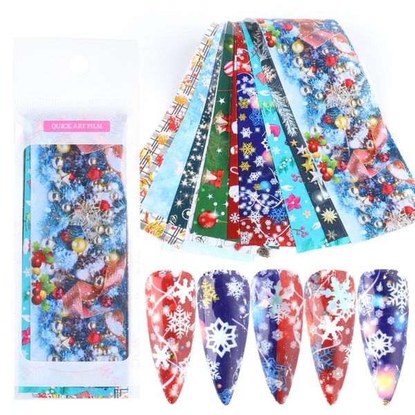

10pcs colorful christmas nail foil set adhesive slider snowflake santa xmas snow flower decals nails art decorations jisw7115, Black