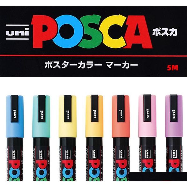 

7pcs soft series uni posca marker pen pc-5m set pop poster advertising pen paint pen comic painting round head water art marker 201116 6k2m