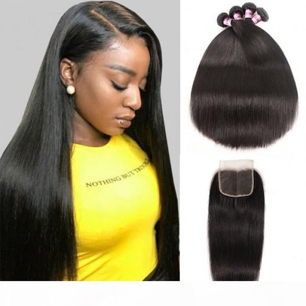 

tkwig company has with 4 bundles straight virgin hair with 3 part lace closure, Black;brown