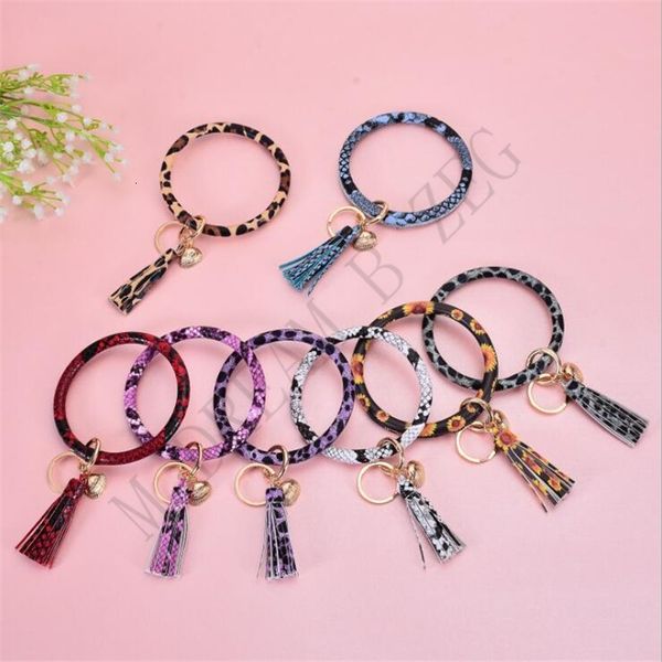 

bracelet 18 colors tassel leopard holder chain leather wrap sunflower key ring bangle chains wristletnlyp, Silver