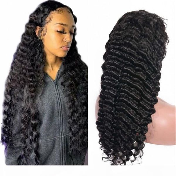 

lace front human hair wigs for women peruvian virgin hair deep wave full lace wig part with baby hair, Black;brown