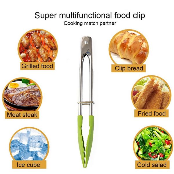 

silicone food tong stainless steel kitchen tongs silicone non slip cooking clip clamp bbq salad tools kitchen accessories f wmtxbp