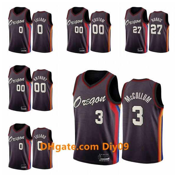 

portland trail blazers men damian lillard c.j. mccollum carmelo anthony jusuf nurkic chocolate city oregon basketball jersey, Black;red