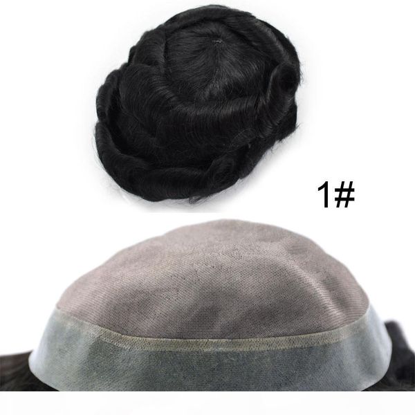 

aohai человеческие волосы хорошее качество электрическая линия для волос mens topee fine mono poly вокруг hairpieces прочные парики дышащие, Black