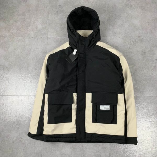 

mens down jackets 2020 winter parkas fashion active outerwear men coats pocket jackets letter pattern mens plus size wholesale, Black