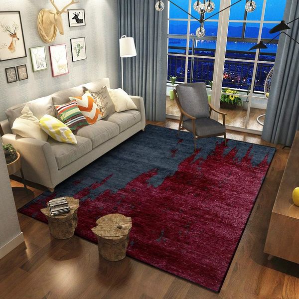 

fashionable european and american abstract modern dark red blue splice bedroom guestroom kitchen floor cushroom carpet