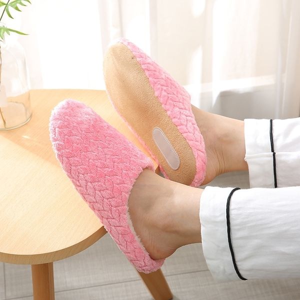 

women indoor slippers warm plush lovers home slipper anti slip autumn winter shoes woman house floor soft slient slides y201026, Black